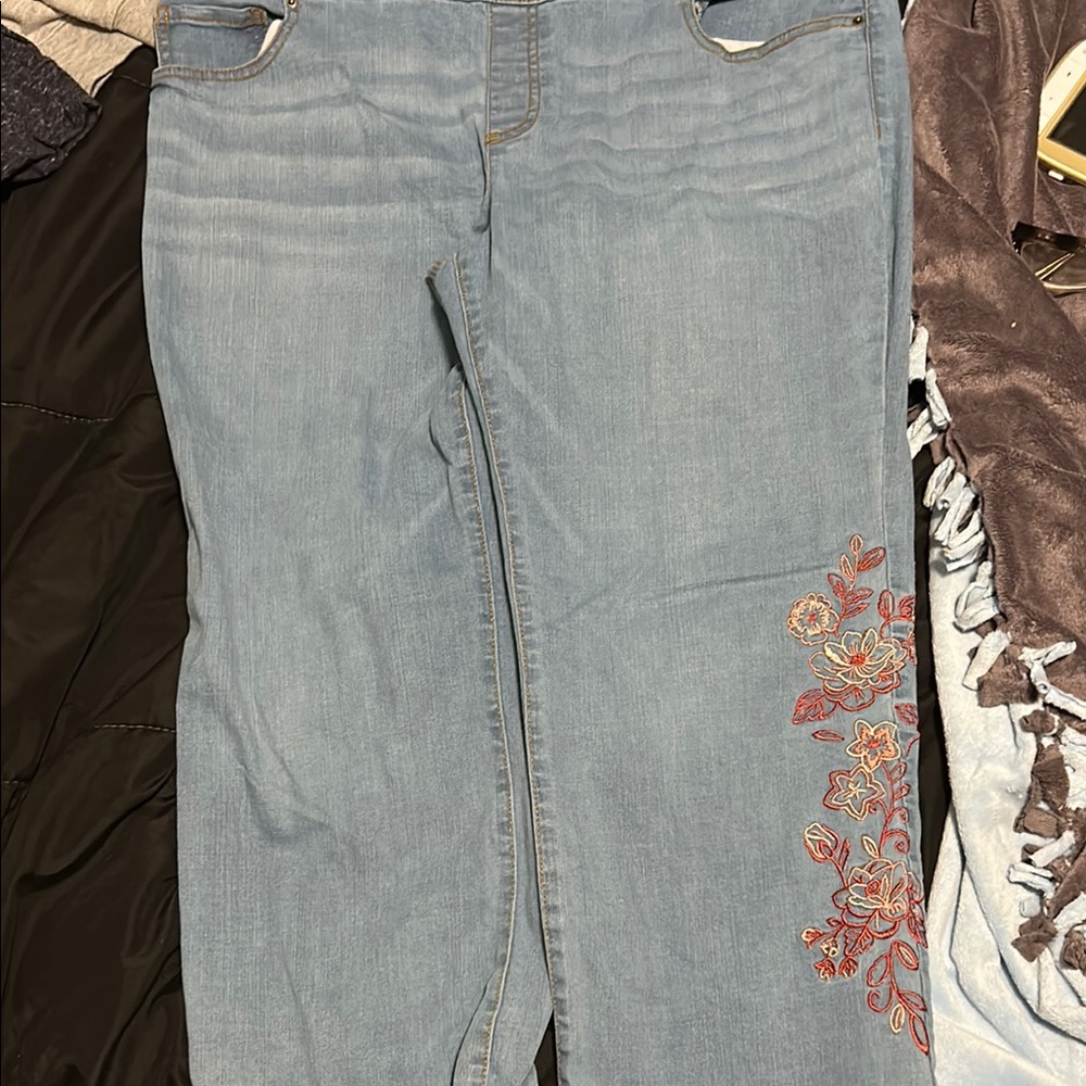 Embroidered Blue Jeans for Women